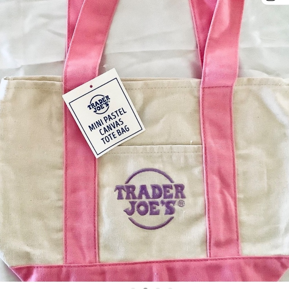 Trader Joe's Mini Pastel Canvas Tote in Pink and Cream